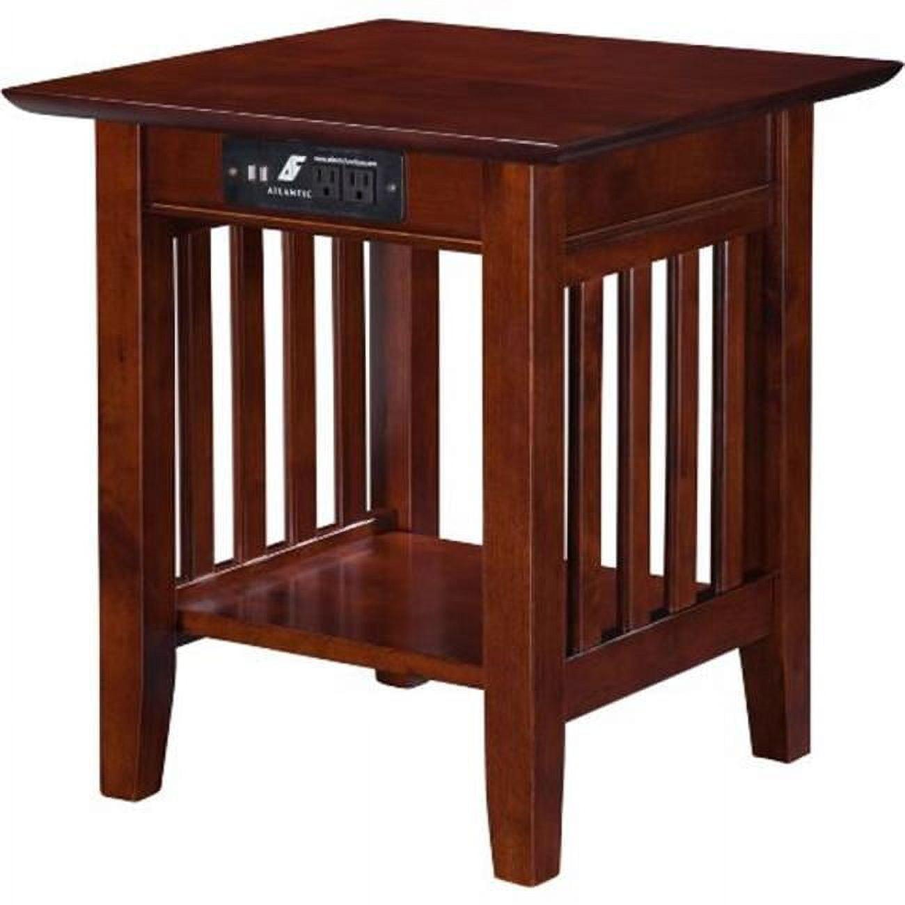 Mission Walnut Square End Table with USB and Power Outlets