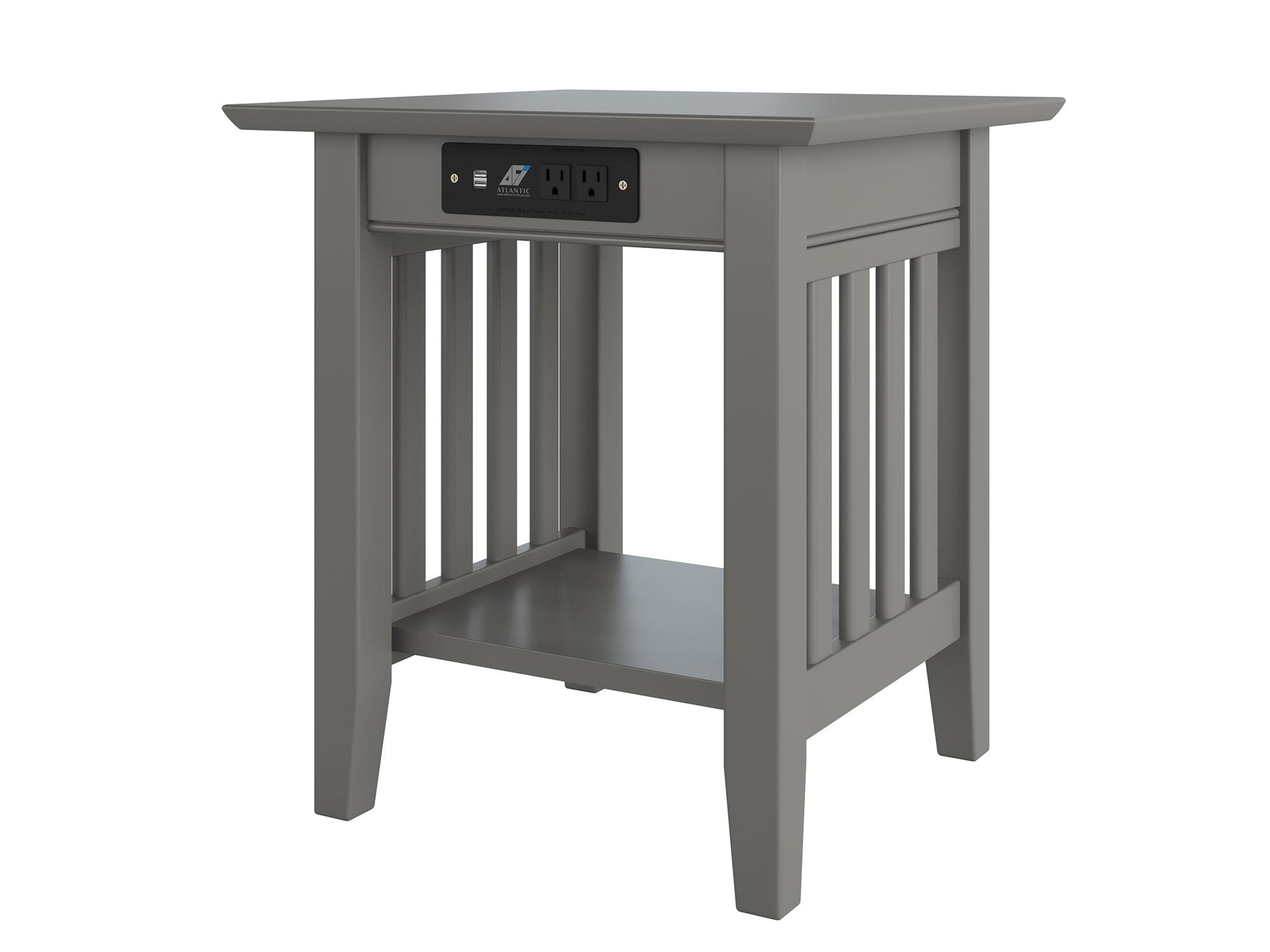 Eco-Friendly Mission Grey Square Wood End Table with Charging Station