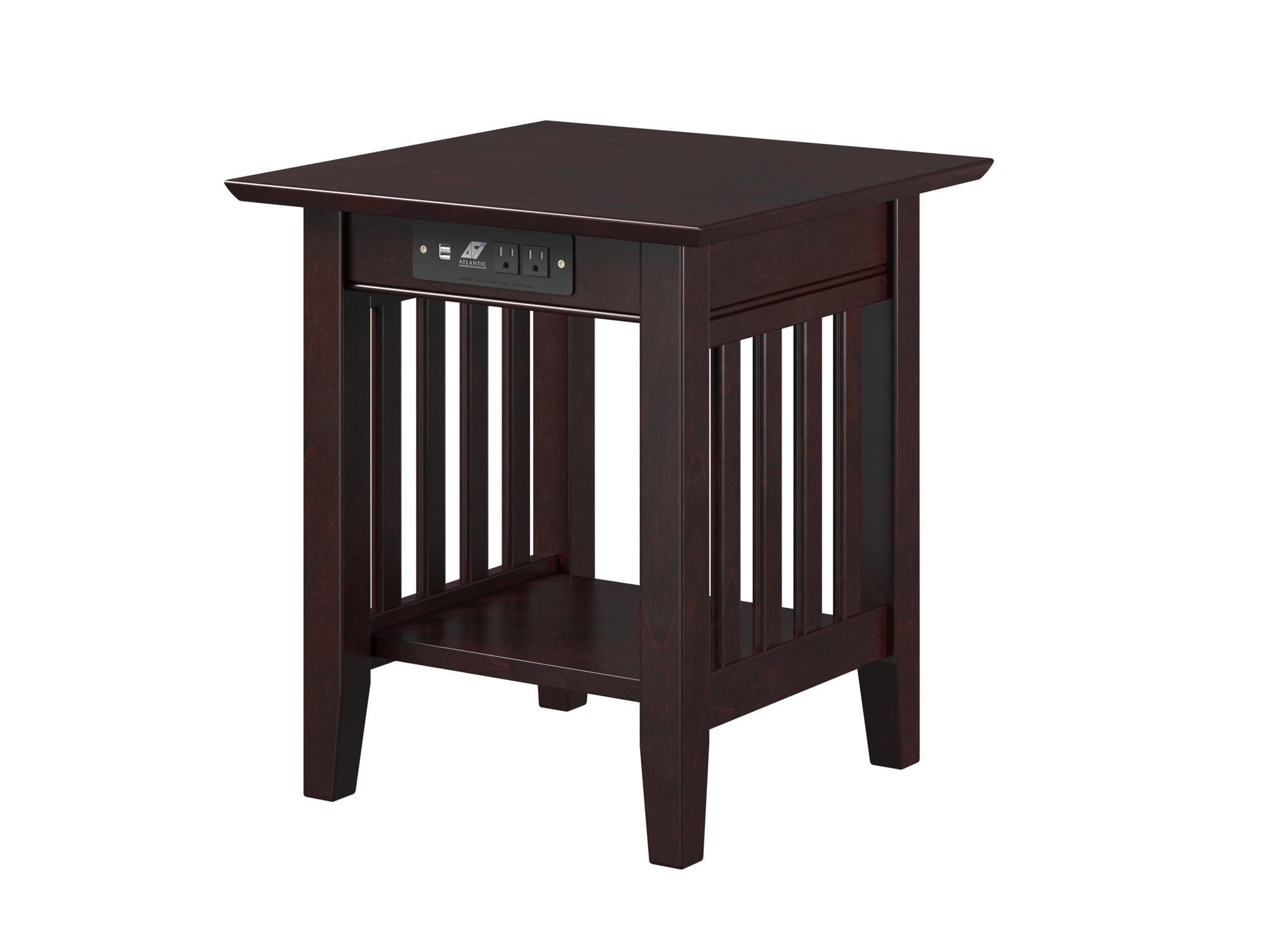 Espresso Solid Hardwood 20" Square End Table with USB Ports