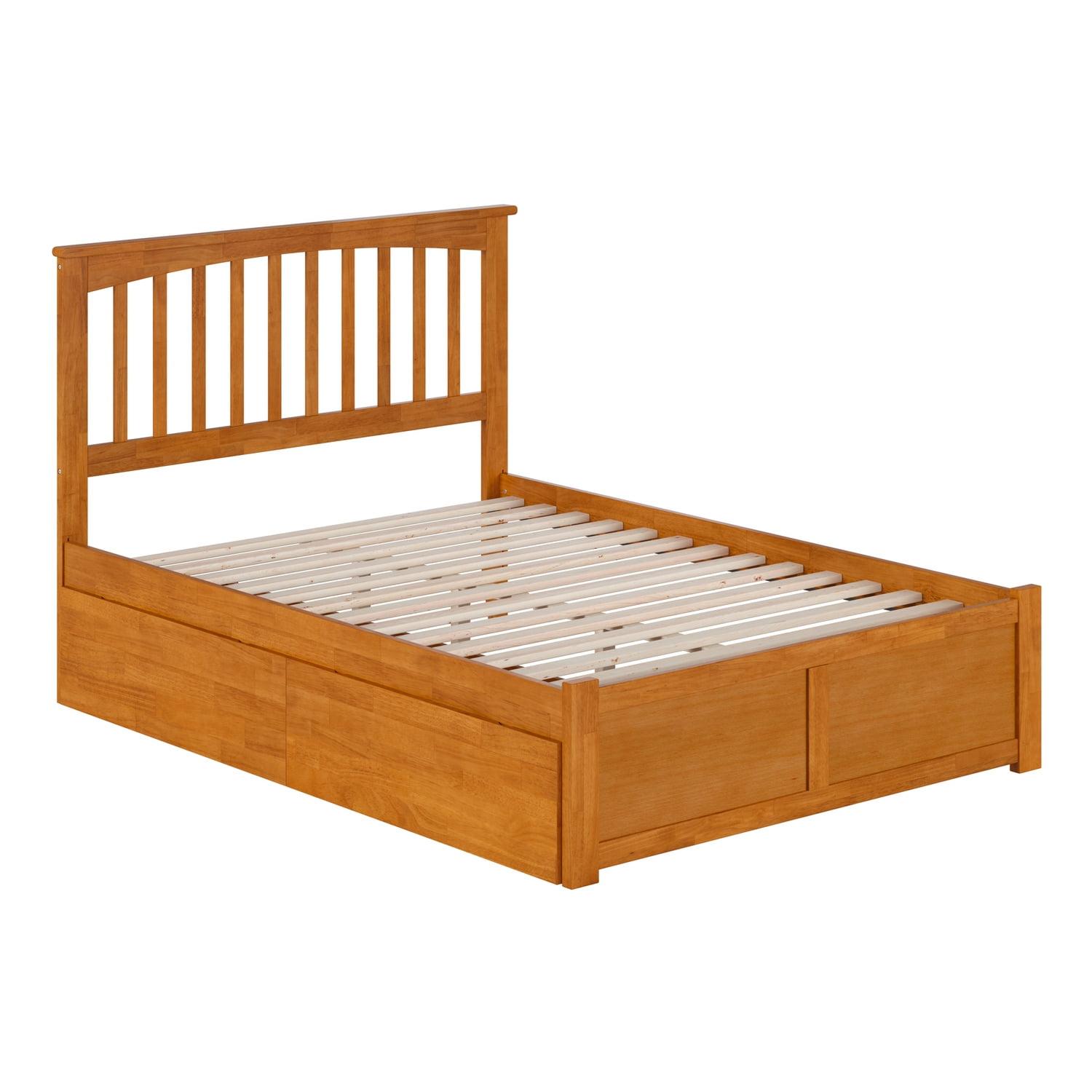 AFI Mission Full Wood Platform Bed with Footboard and Storage Drawers, Light Toffee