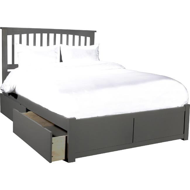 Gray Queen Wood Platform Bed with Headboard and Storage Drawers