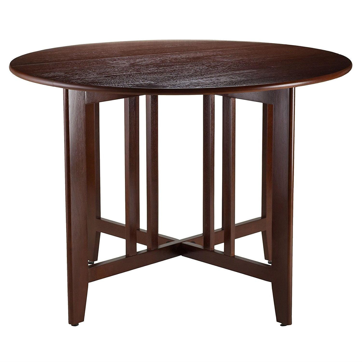 42" Transitional Round Walnut Wood Extendable Dining Table