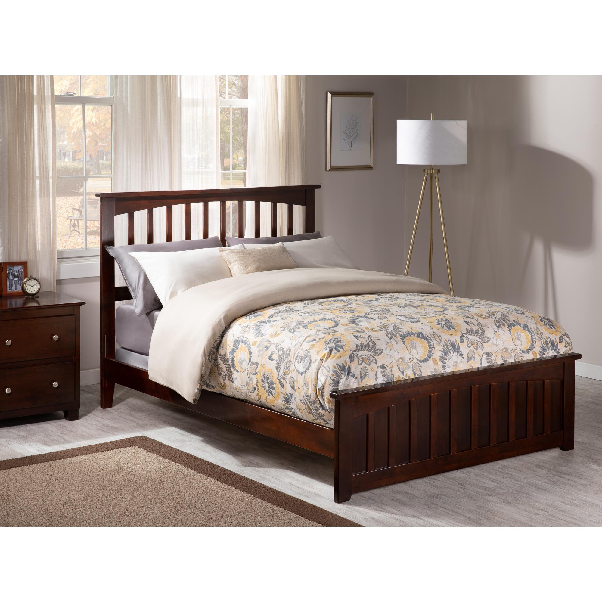 Walnut Full Mission Wood Bed with Headboard and Footboard