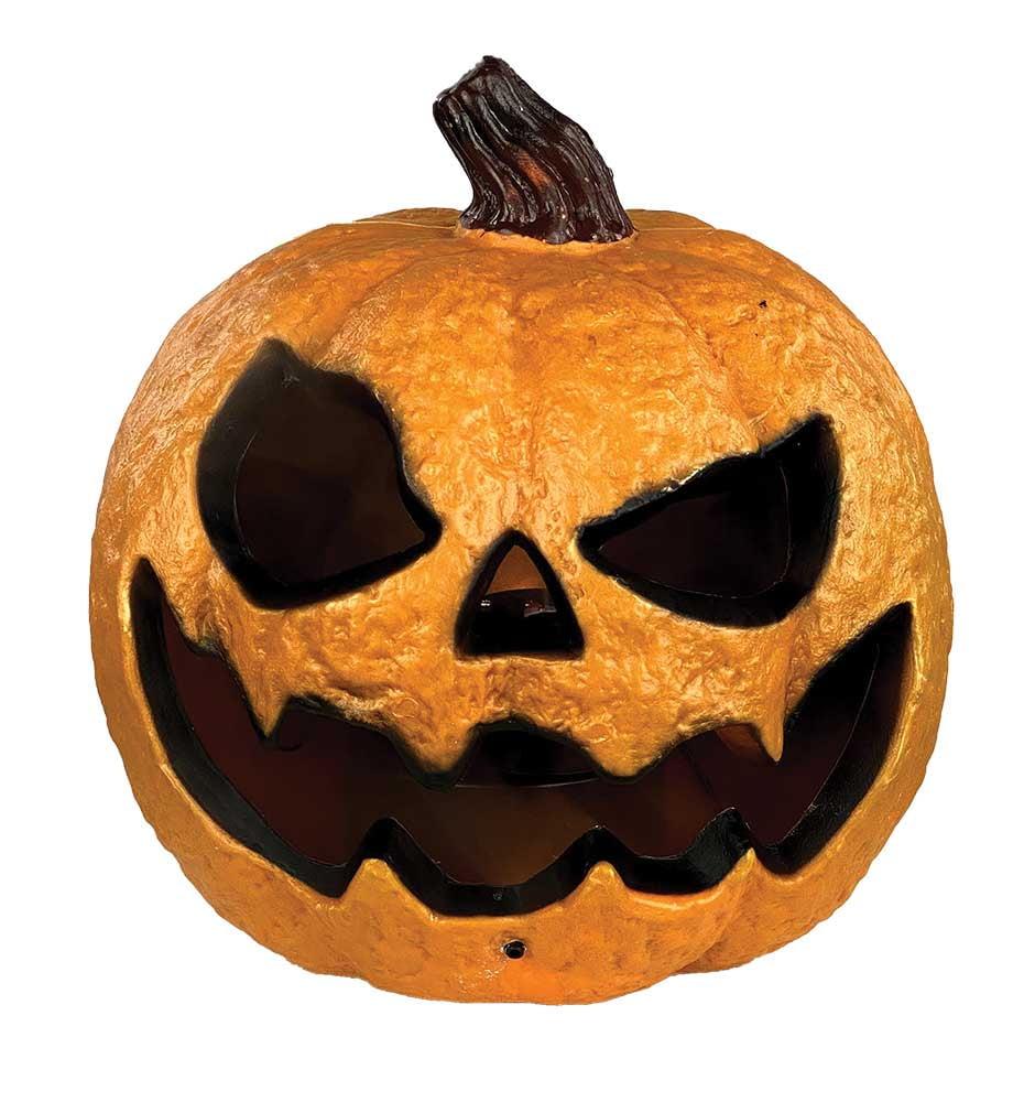 Evil Orange Jack-O-Lantern with Yellow LED Light and Misting Effect