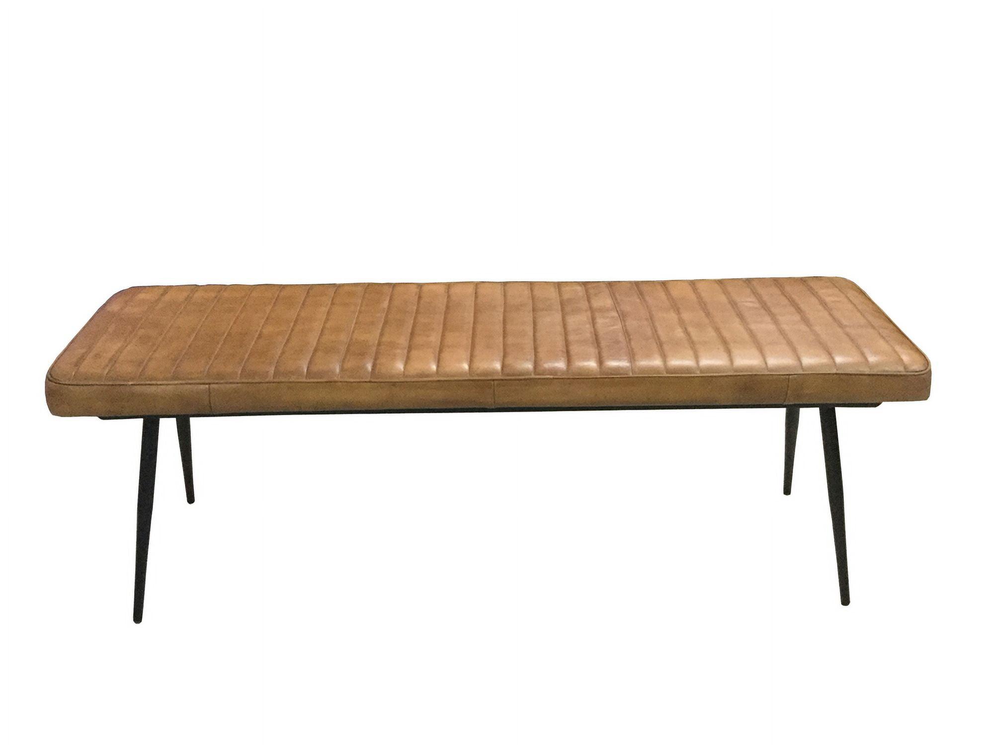 Camel Hand-Dyed Goat Leather 54'' Bench with Black Metal Legs