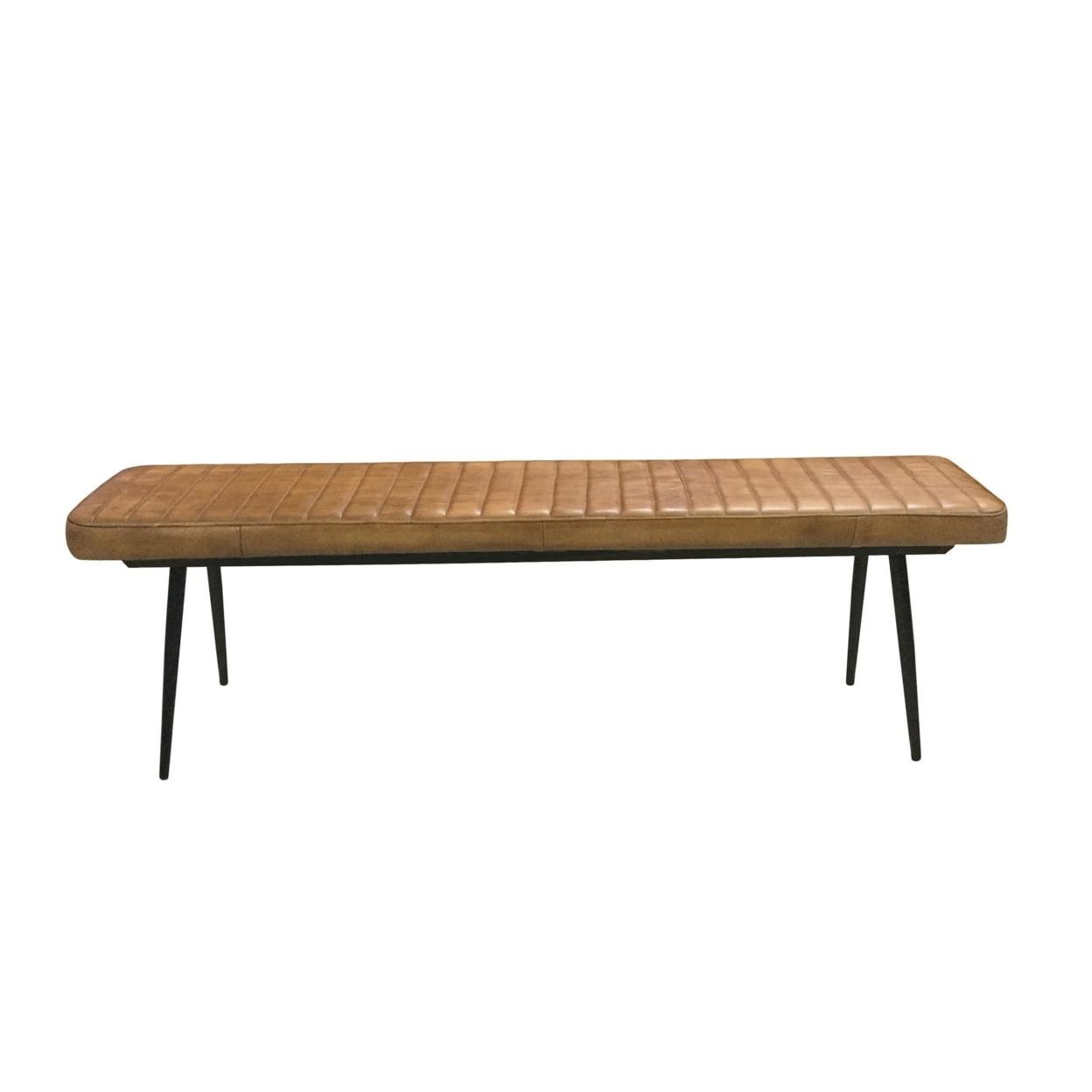 Camel Hand-Dyed Goat Leather 54'' Bench with Black Metal Legs