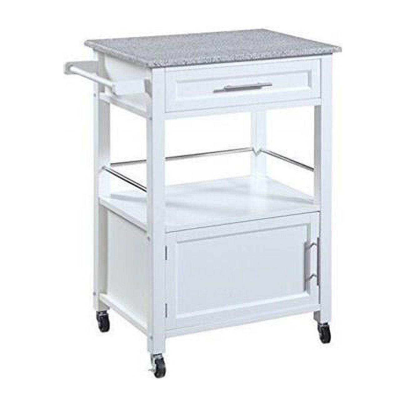 Mitchell Granite Top White Kitchen Cart with Storage