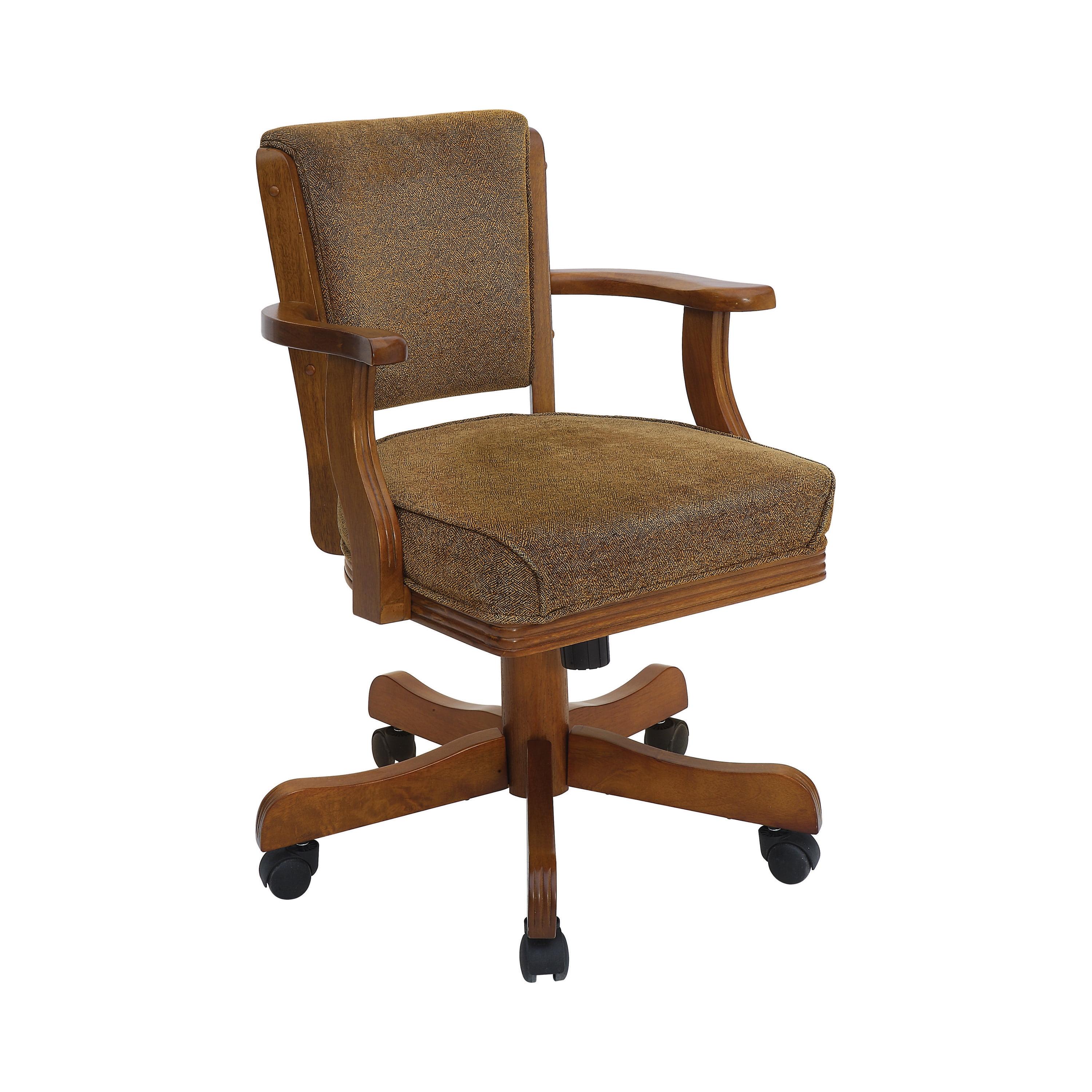 Mitchell 33" Olive-Brown Upholstered Game Chair with Amber Wood Finish