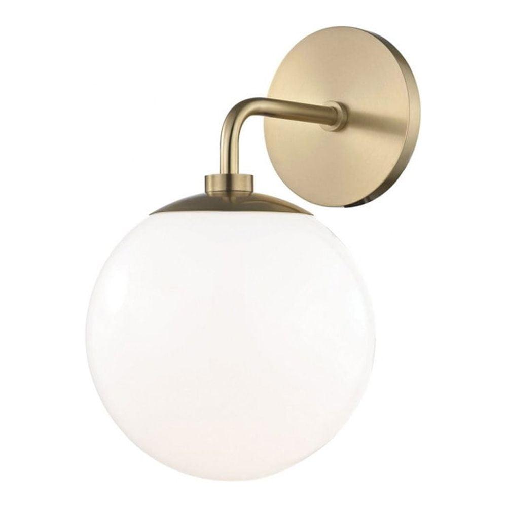 Elegant Aged Brass Dimmable Wall Sconce with White Glass Shade