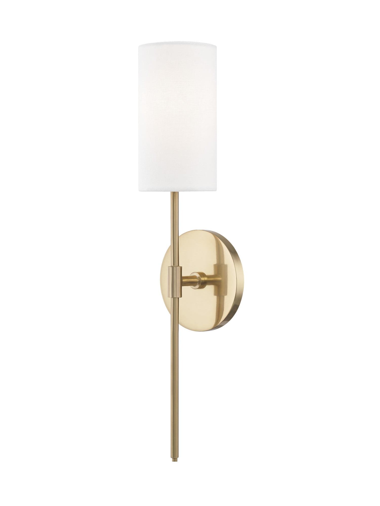 Elegant Aged Brass Outdoor Dimmable Wall Sconce with White Linen Shade