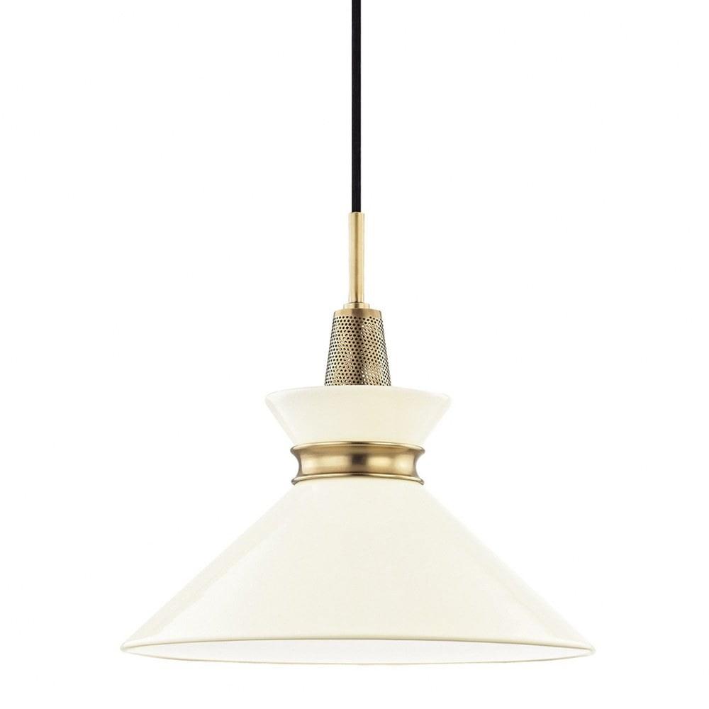 Transitional Kiki Aged Brass and Cream Metal Pendant Light