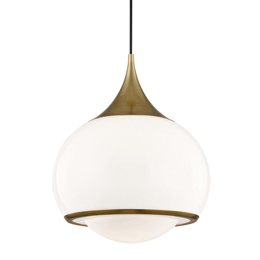 Reese Aged Brass Globe Pendant with Opal Glass Shade