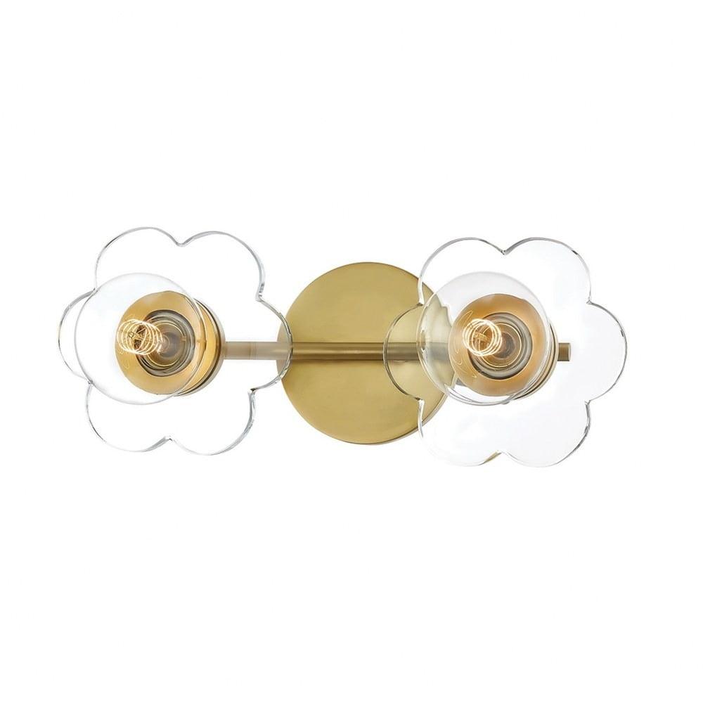 Aged Brass 2-Light Bathroom Vanity Fixture with Glass Shades