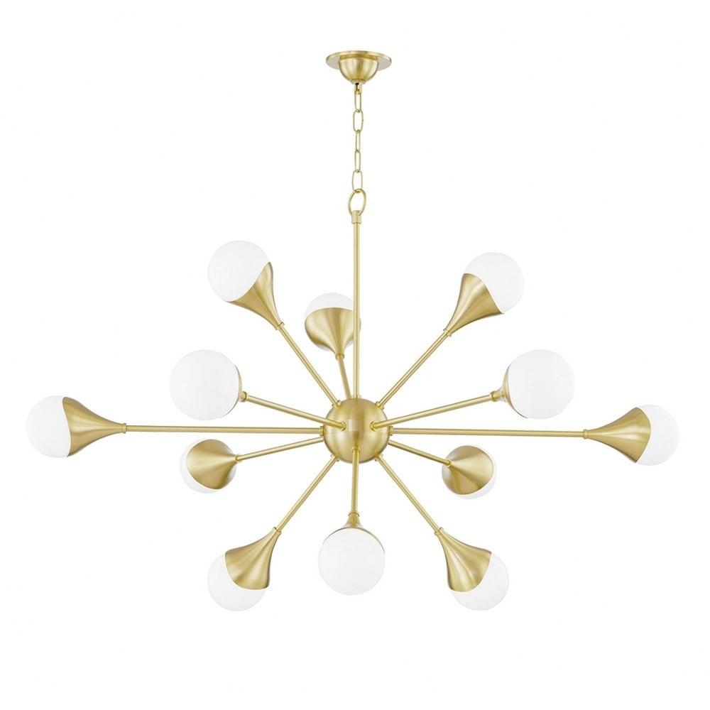 Ariana Aged Brass 12-Light Sputnik Chandelier with Opal Glass Shades