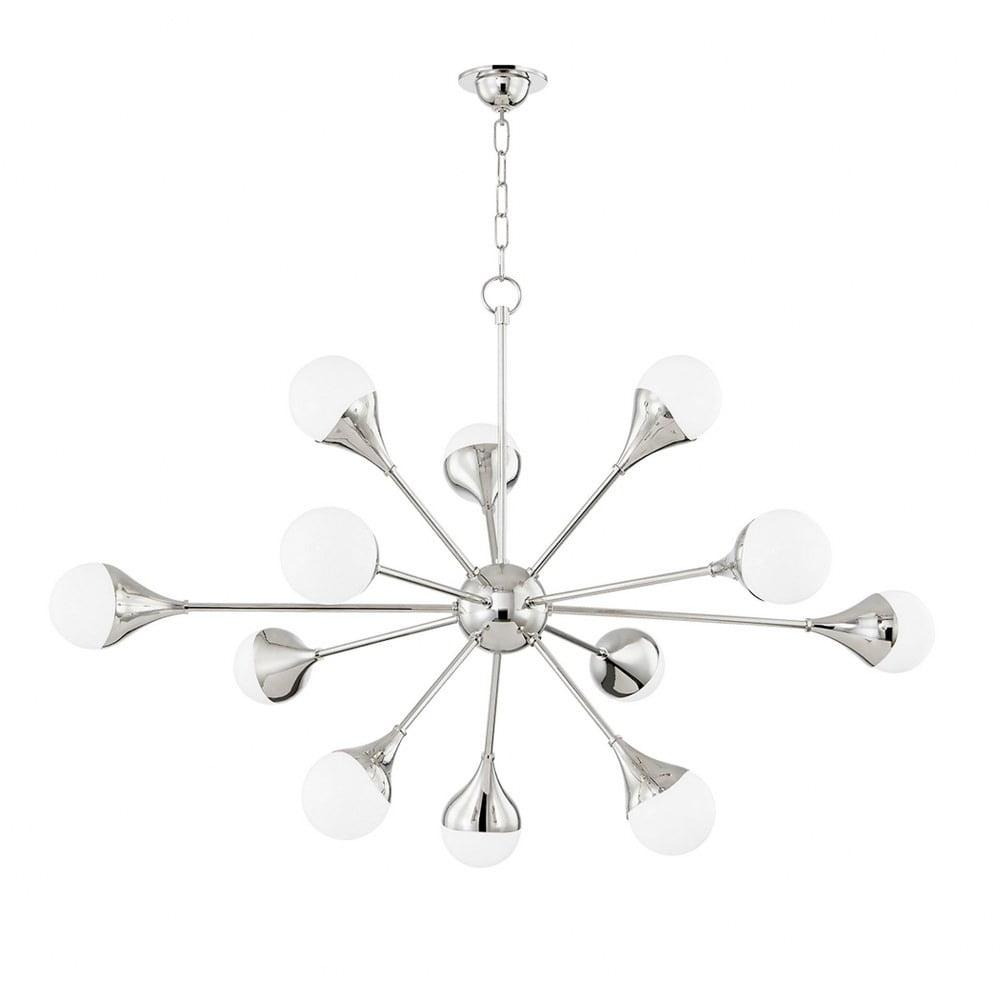 Ariana Polished Nickel 12-Light Sputnik Chandelier with Opal Glass Shades