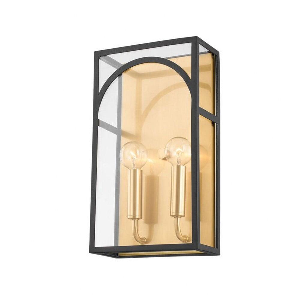 Aged Brass and Black 2-Light Glass Wall Sconce