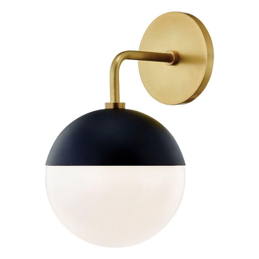 Aged Brass & Black Opal Glass Globe Sconce