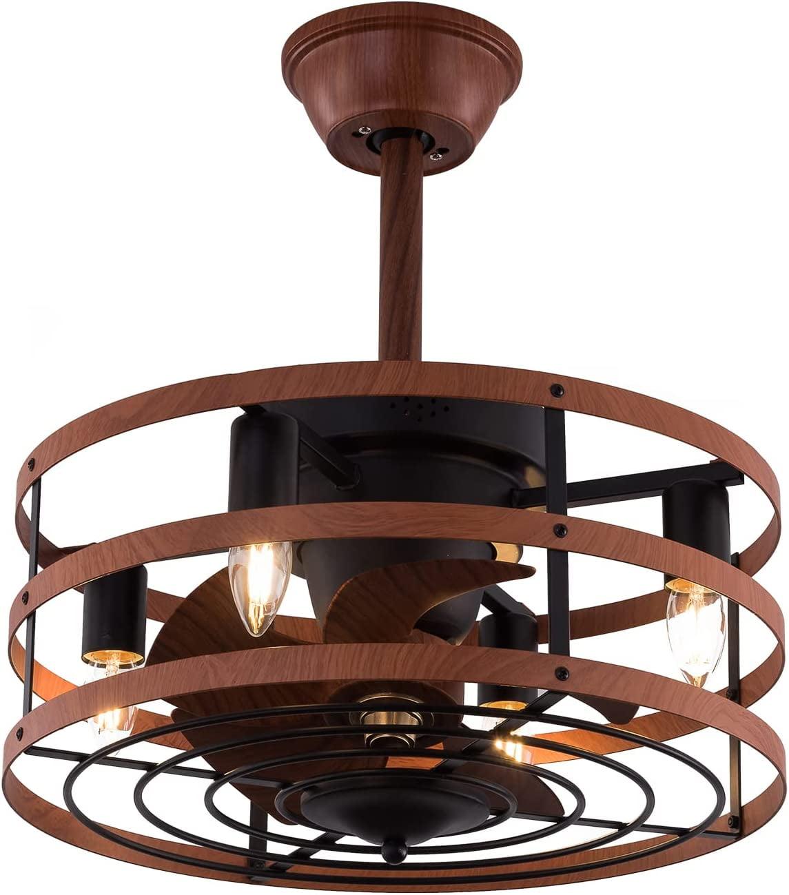 18-Inch Light Brown Caged Ceiling Fan with Remote and Lighting