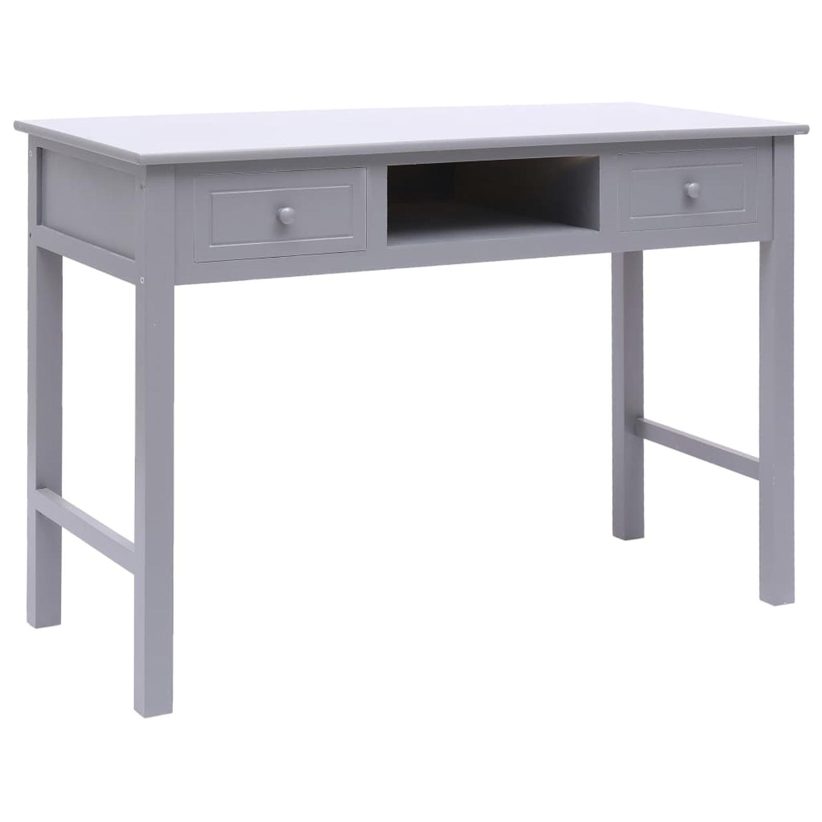 Vintage Grey Wooden Desk with Drawers and Open Compartment