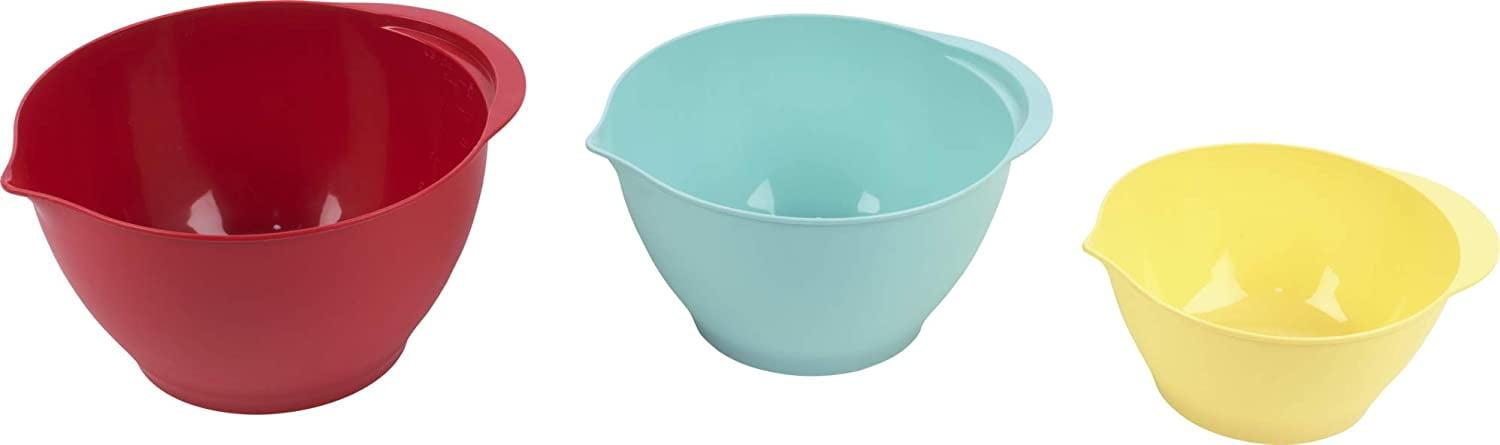 White Plastic Mixing Bowl Set with Non-Slip Bottom, 3-Piece