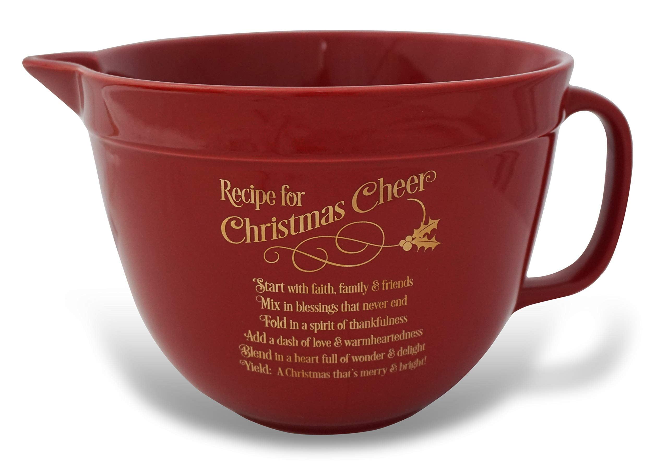 Red Ceramic Christmas Cheer Mixing Bowl with Handle