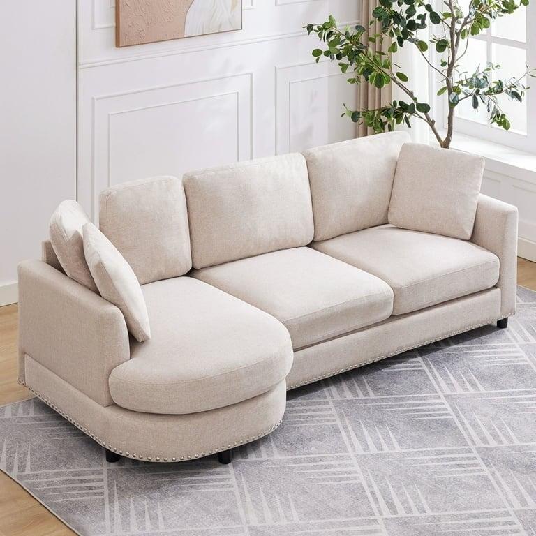 Mixoy Morden Minimalist Curved Sectional Sofa,Luxury Upholstered L-Shaped Sofa with Chaise - 41.3in x 89in x 31.8in Beige