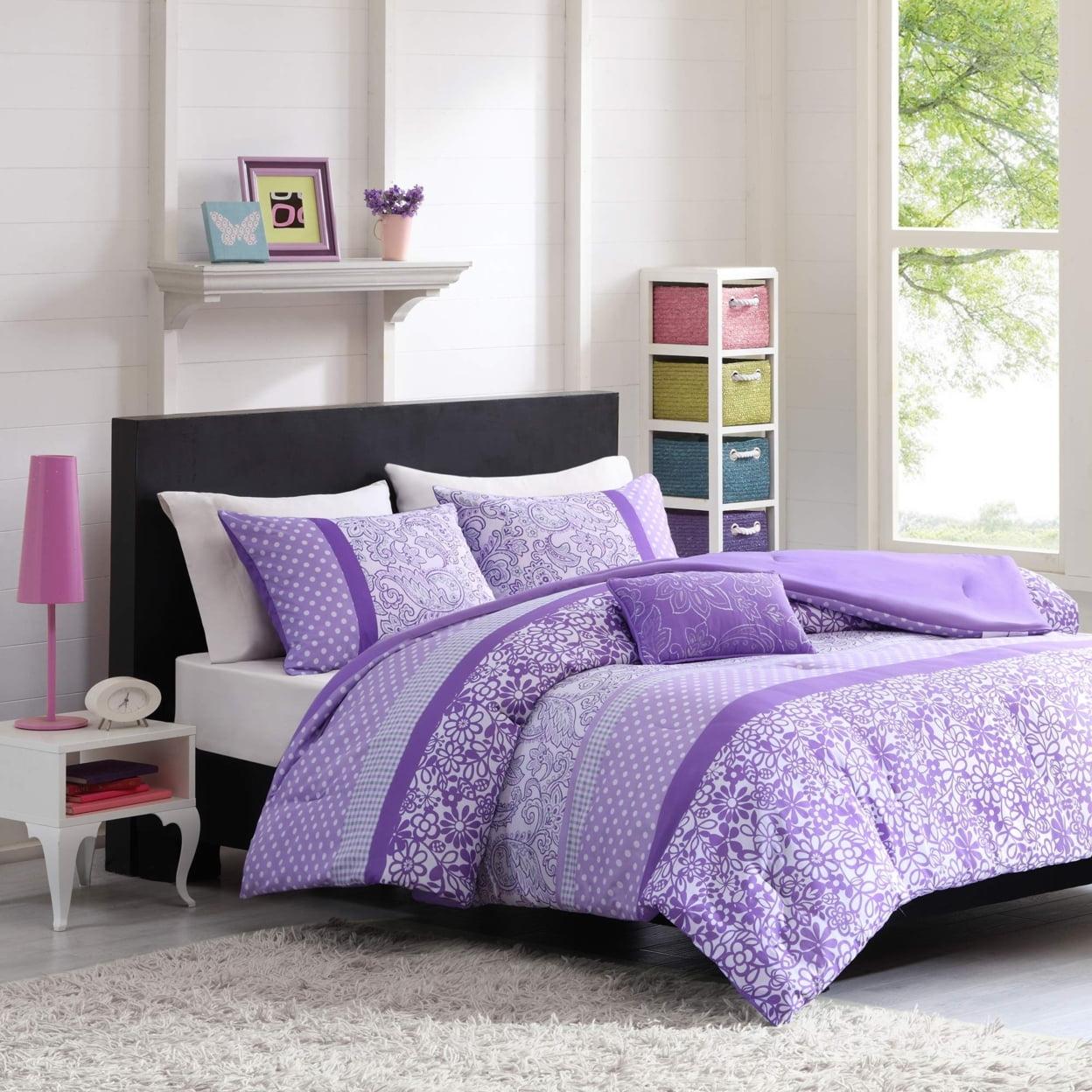 Full Purple Microfiber Comforter Set with Decorative Pillows