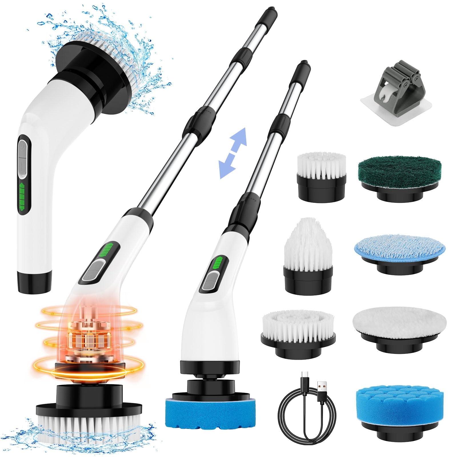 7 Heads Electric Spin Scrubber, New Cordless Cleaning Brush, Adjustable Extension Handle,Power Shower Scrubber for Bathroom,Floor,Shower,Tile and Car Etc, US