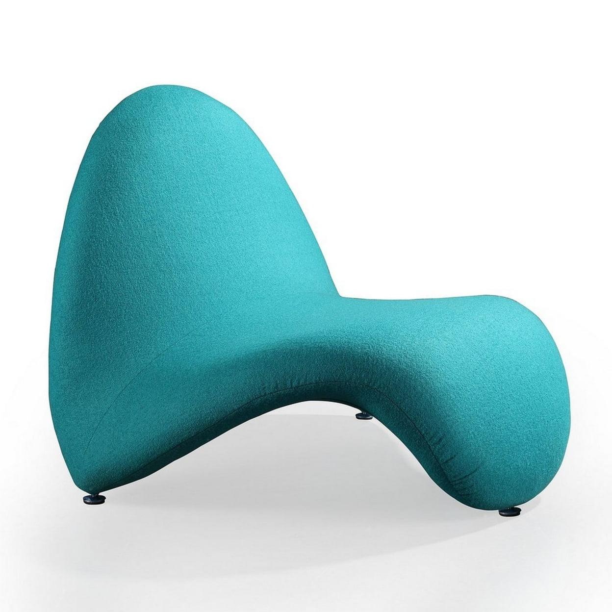 Sculptural Teal Wool Blend Geometric Metal Accent Chair