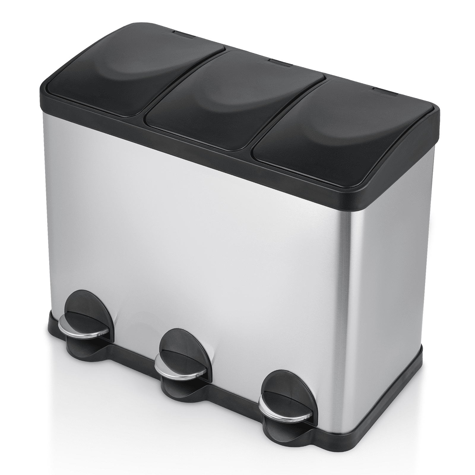 MoNiBloom 12 Gallon Trash Can with 3 Compartments, Step On Garbage Can with Soft-Close Lids and Inner Buckets