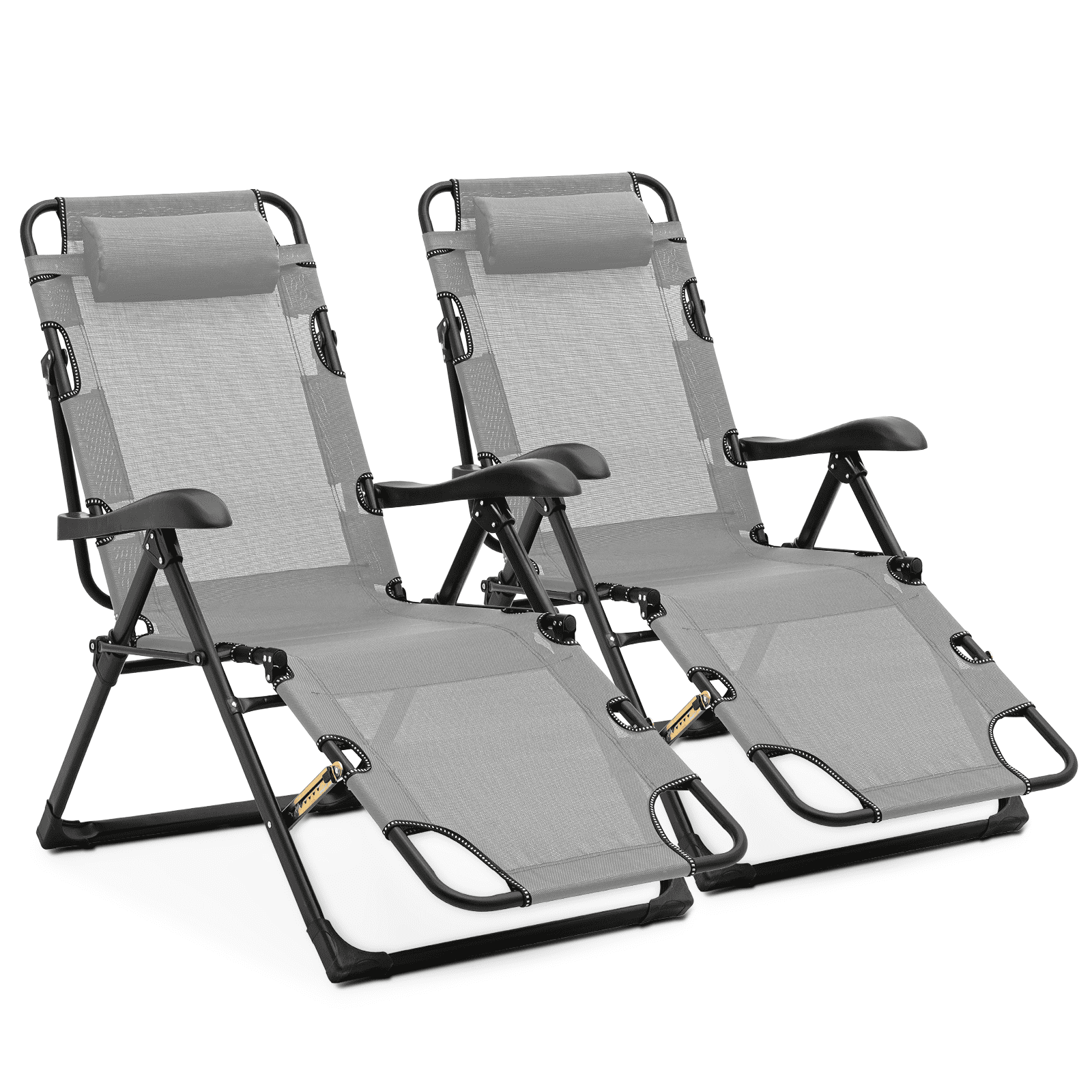 Outdoor Bench Chaies Folding Reclining Lounge Chair with Pillow (Set of 2)