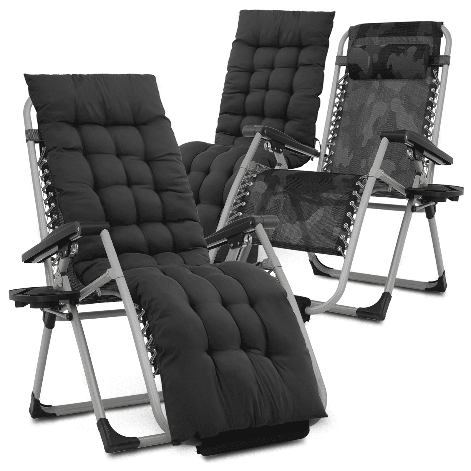 Camouflage and Black Padded Zero Gravity Outdoor Lounger Set