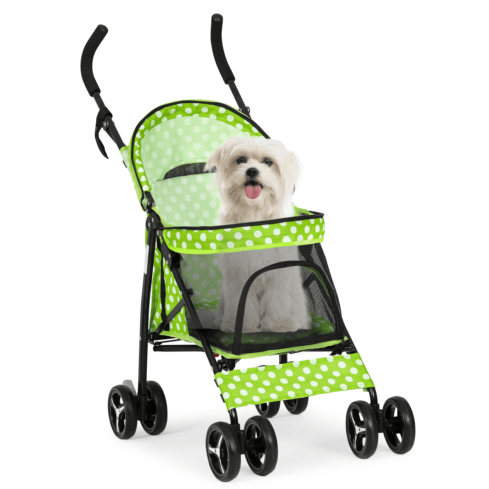 MoNiBloom 4 Wheel Foldable Lightweight Pet Trolley for Cats & Dogs, Lawn Green with White Polka Dots