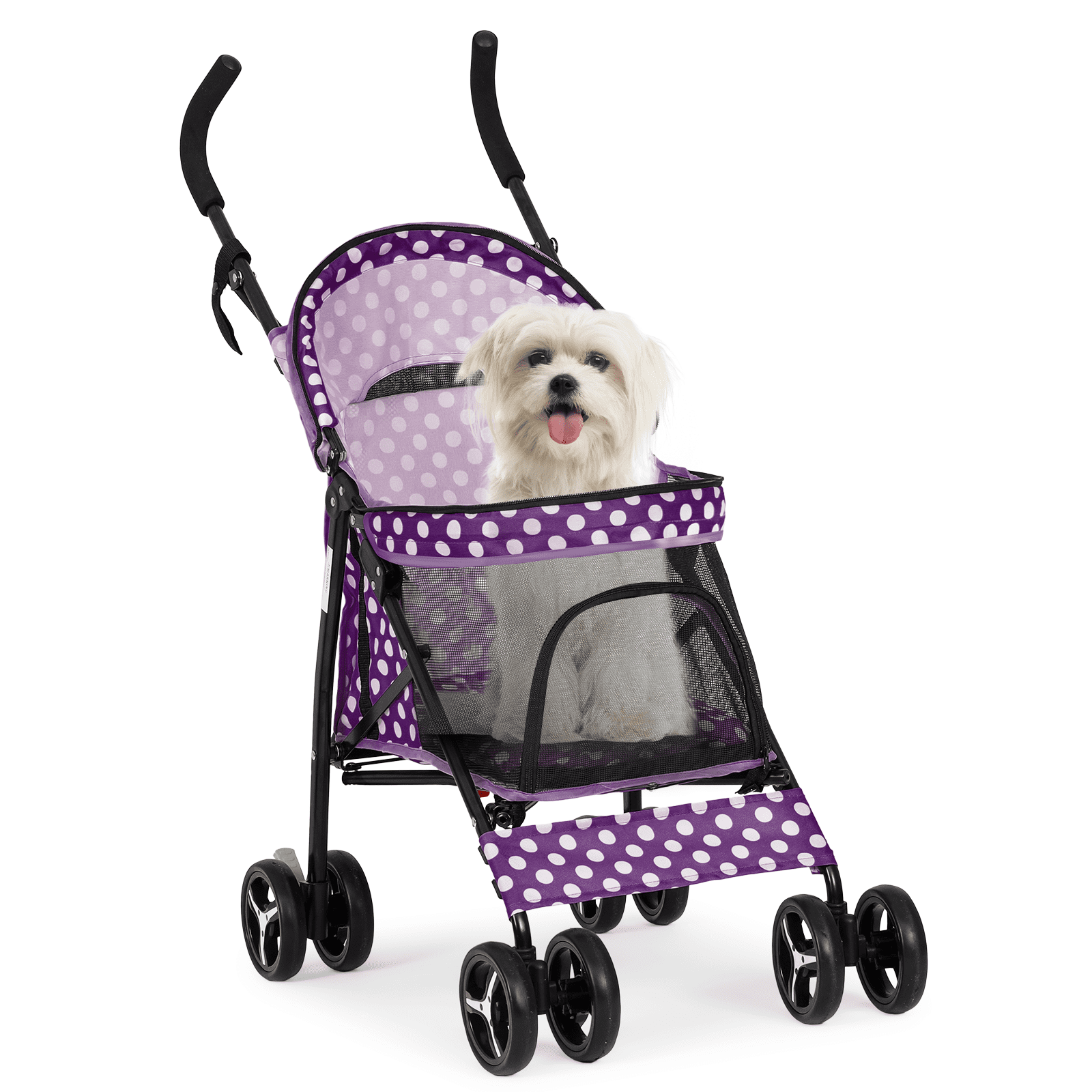 Magshion Foldable Lightweight Pet Trolley for Pet Cats & Dogs, 4 Wheel, Purple with White Polka Dots