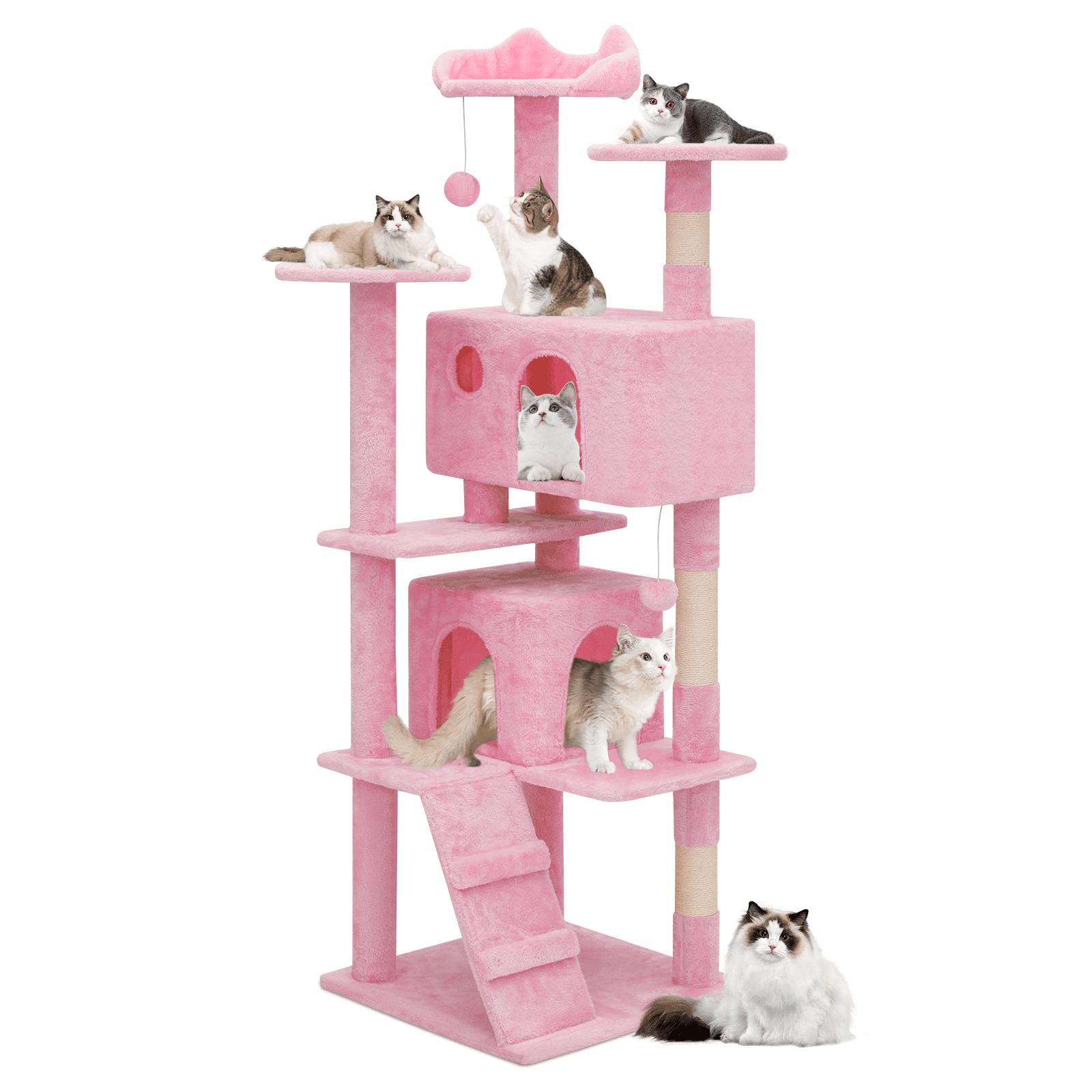 Soft Pink Multi-Level Sisal Cat Tree Tower