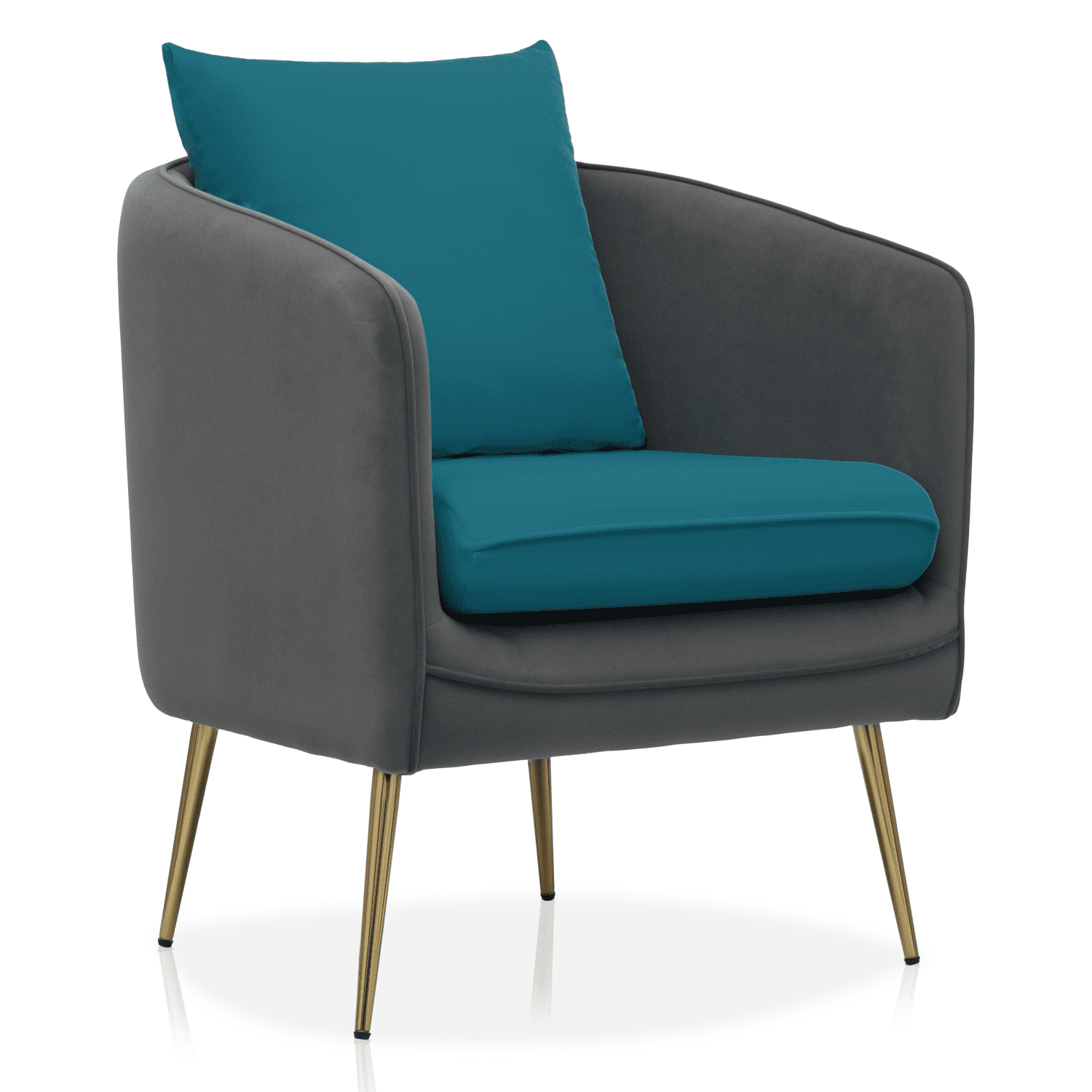 MoNiBloom Accent Barrel Chair, Modern Upholstered Club Armchair, Arm Chair for Living Room Bedroom with Cushion Pillow, Peacock Blue/Grey