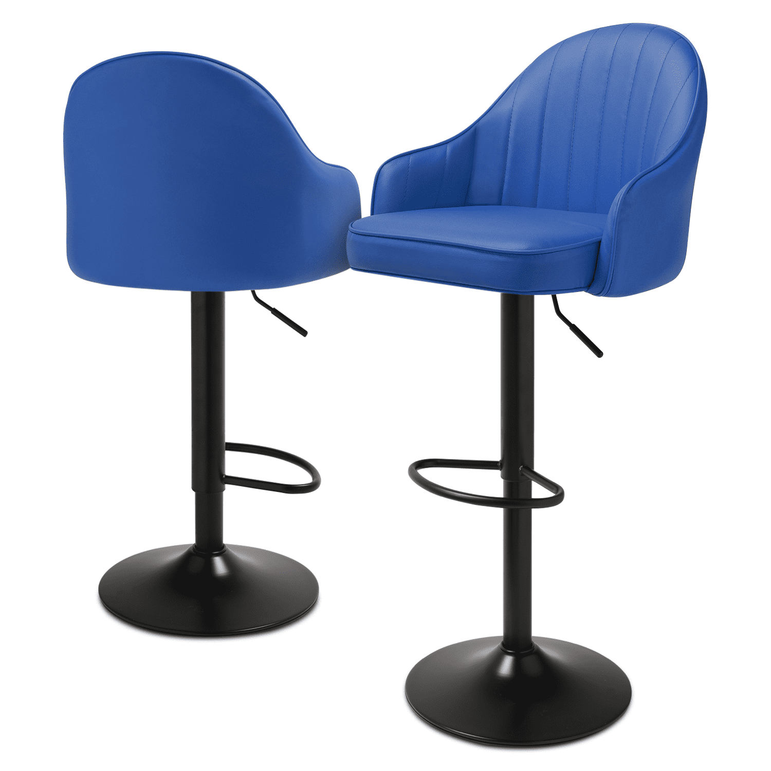 Set of 2 Blue Faux Leather Adjustable Swivel Bar Stools with Iron Base