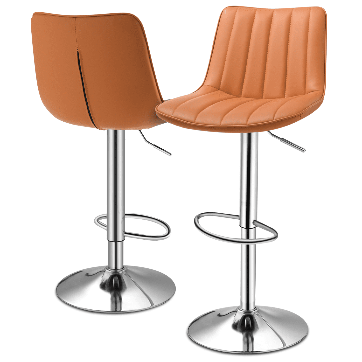 MoNiBloom Adjustable Swivel Bar Stool Set of 2, Counter Height Barstools Dining Chair Faux Leather with Backrest, Brown