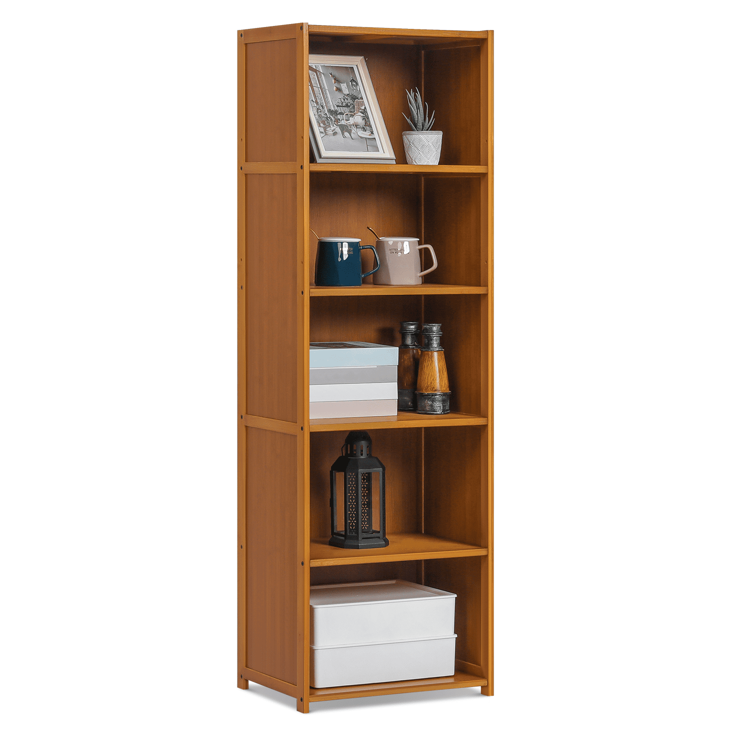 Brown Bamboo 5-Shelf Modern Bookcase with Back