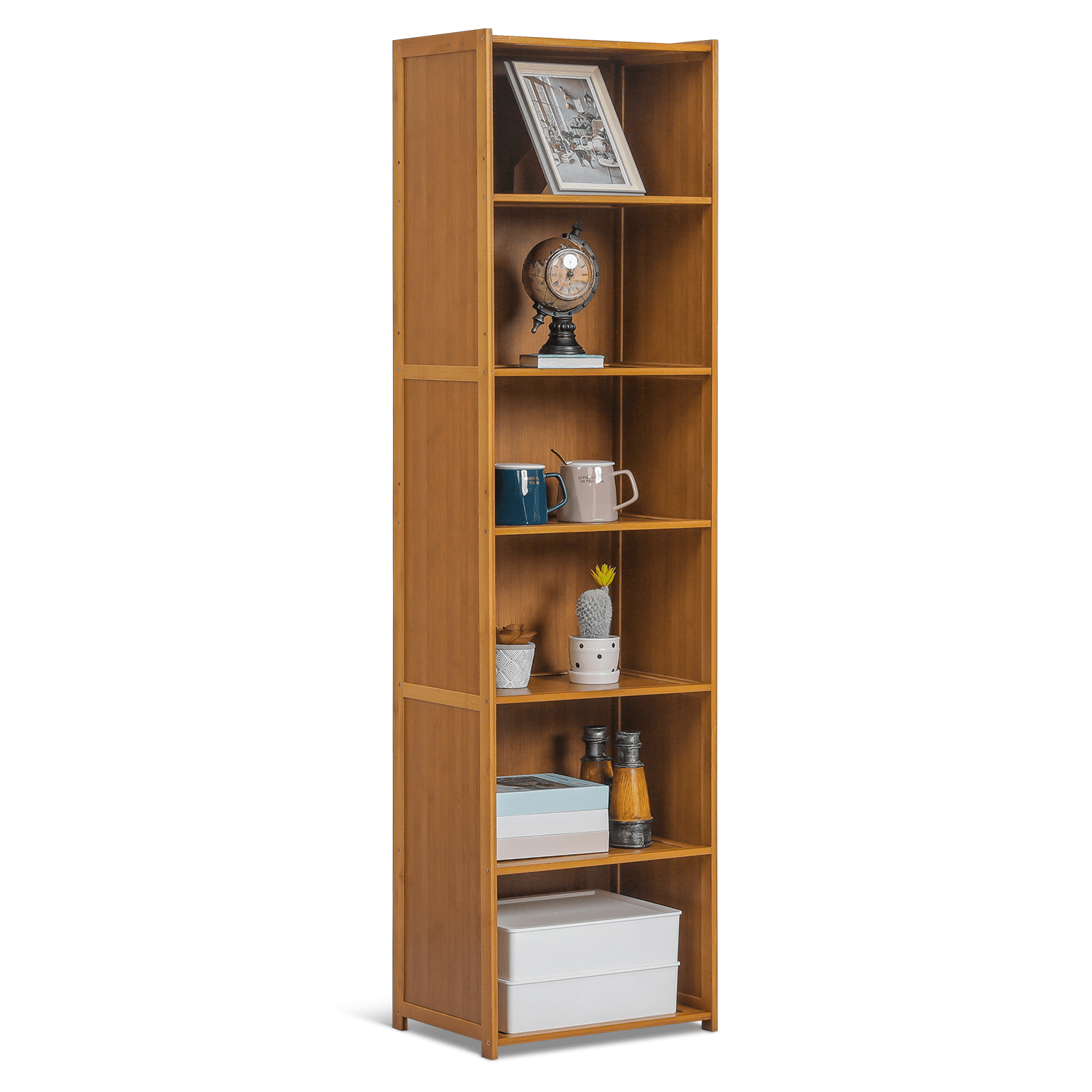 Brown Adjustable 6-Tier Bamboo Freestanding Bookcase