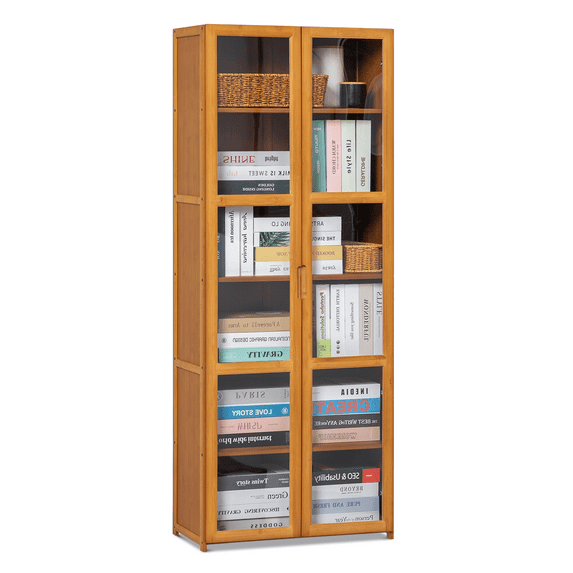 MoNiBloom 6 Tiers Rayon from Bamboo Storage Bookcase Free Standing With Clear Acrylic Door Display