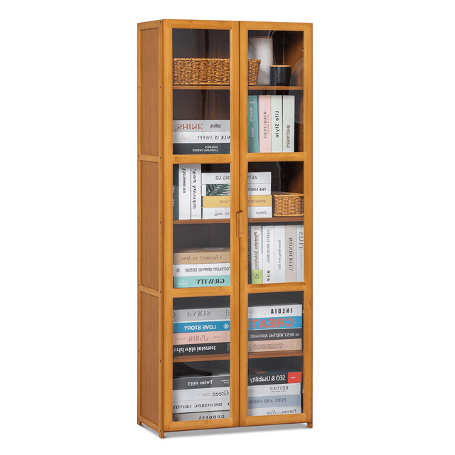 MoNiBloom 6 Tiers Rayon from Bamboo Storage Bookcase Free Standing With Clear Acrylic Door Display