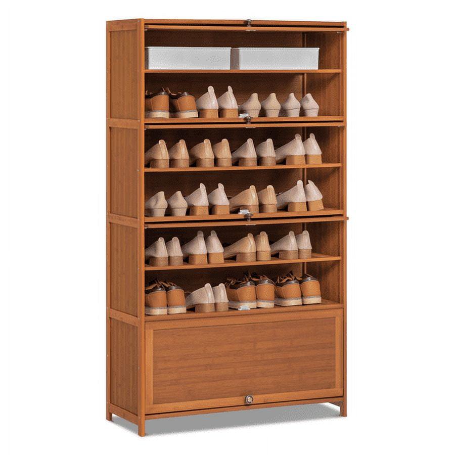 8 Tiers 36 Pairs Bamboo Shoe Rack Organizer Cabinet with Flip Doors Storage Stand for Living Room