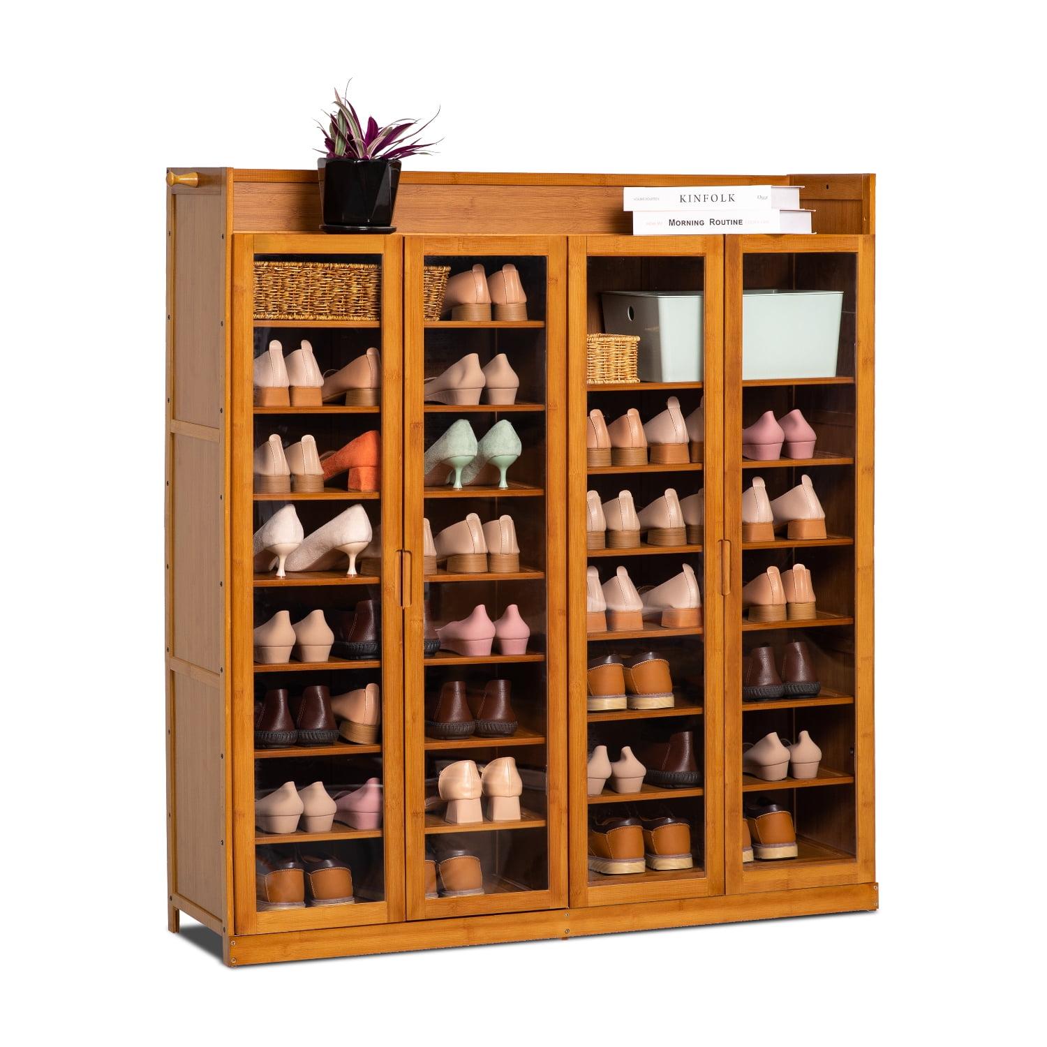 Brown Bamboo 9-Tier Shoe Cabinet with Acrylic Doors