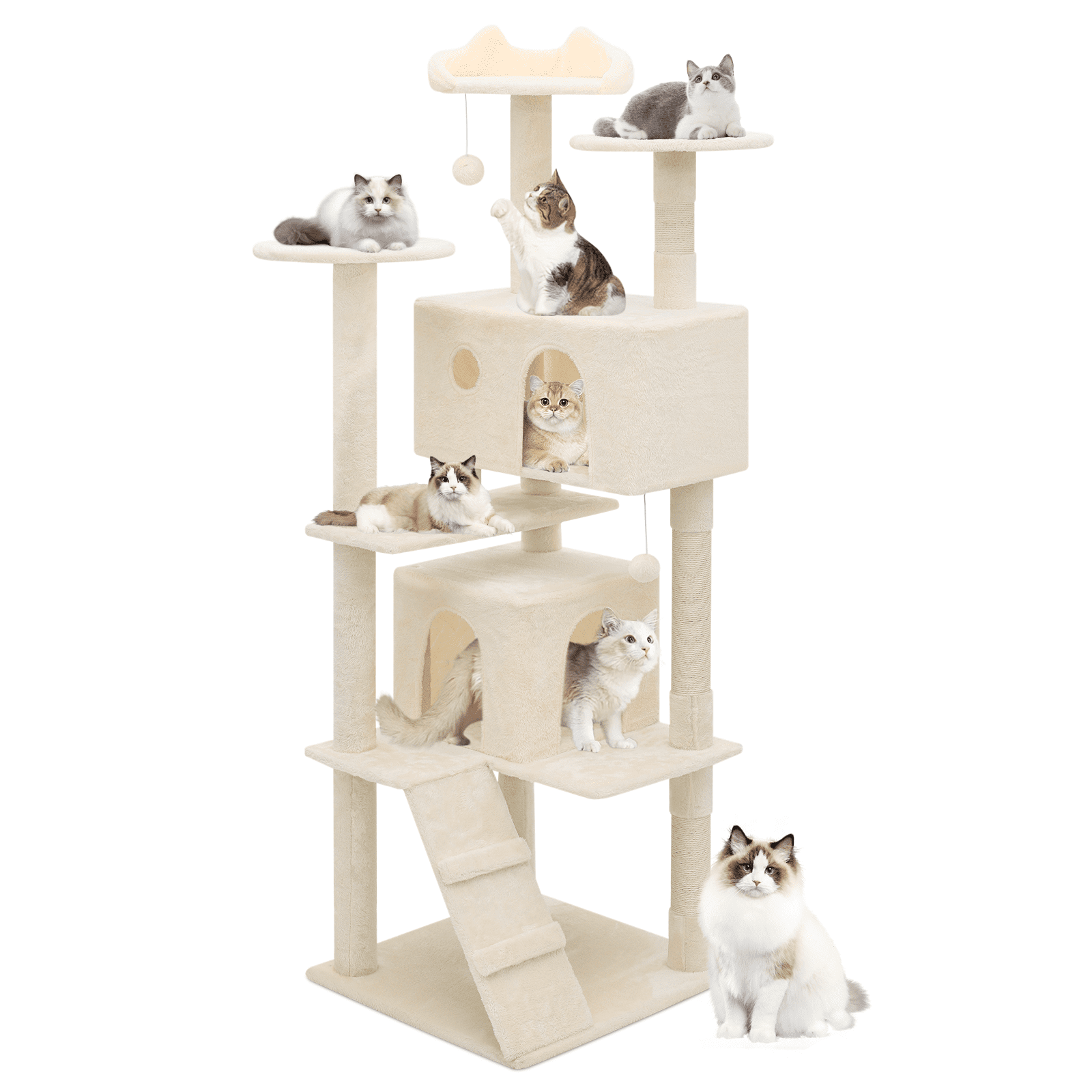MoNiBloom Cat Tree Houses for Indoors, Multi-Level Cat Tree Tower, 70" Height（Beige）