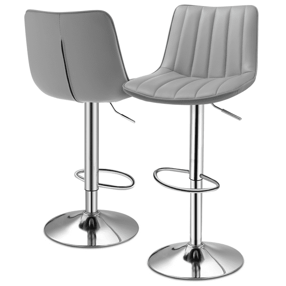 Latitude Run® Adjustable Swivel Bar Stools, Faux Leather Counter Height Barstools Dining Chairs with Footrest (Set of 2)