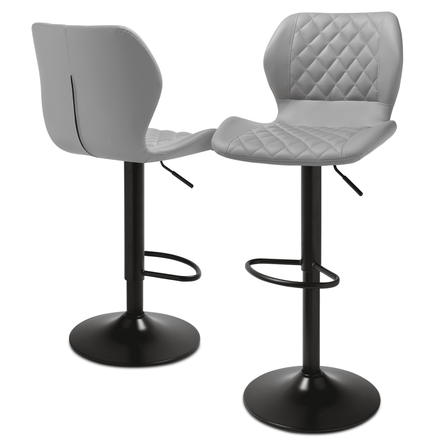 Gray Adjustable Swivel Faux Leather Bar Stools with Iron Base