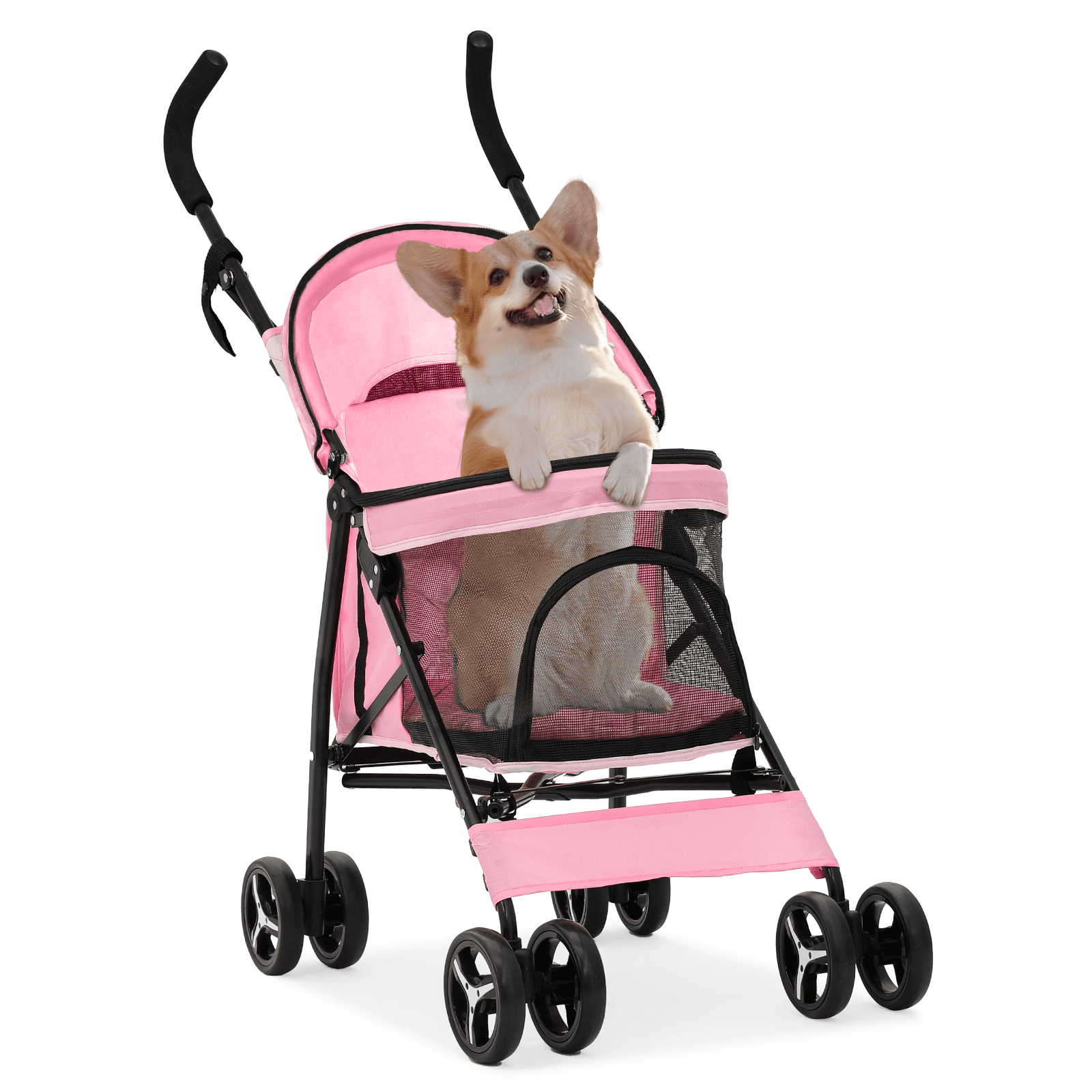 MoNiBloom Foldable Lightweight Dog Stroller for Small Medium Dogs, Pet Stroller,4 Wheel, Pink