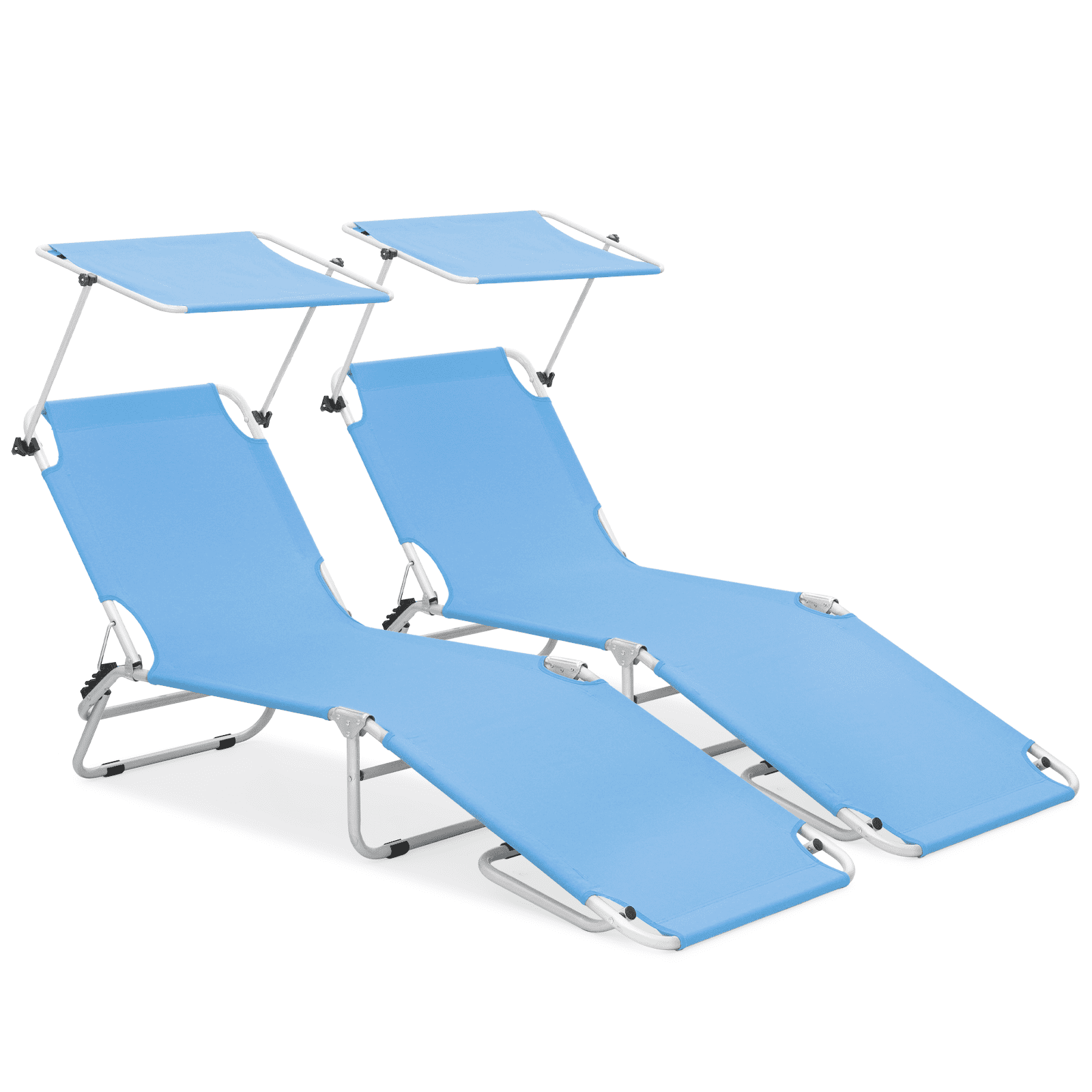 MoNiBloom Folding Beach Chairs Set of 2, Portable Camping Seats with Adjustable Canopy Shade, for Outdoor Patio Lawn, Sky Blue