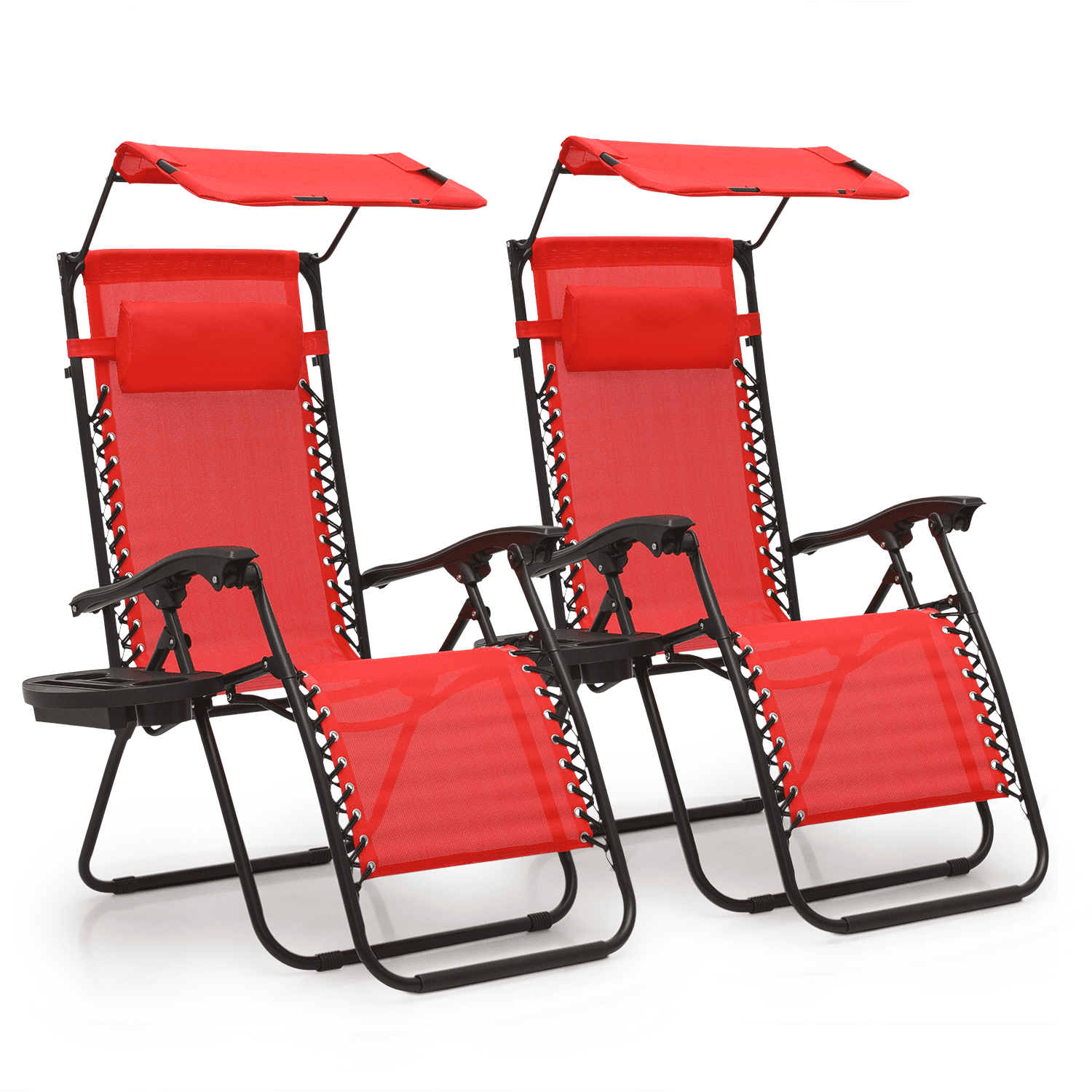 Red Zero Gravity Outdoor Lounger Set with Canopy and Cushions